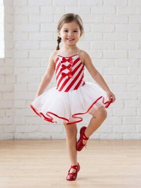 iEFiEL Candy Cane Ballet Tutu Dress Kids 2-4 Years old Christmas Dance Costume